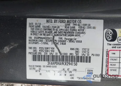 2012 Ford Fusion Se из США, поврежденный, VIN 3FAHP0HA9CR294150